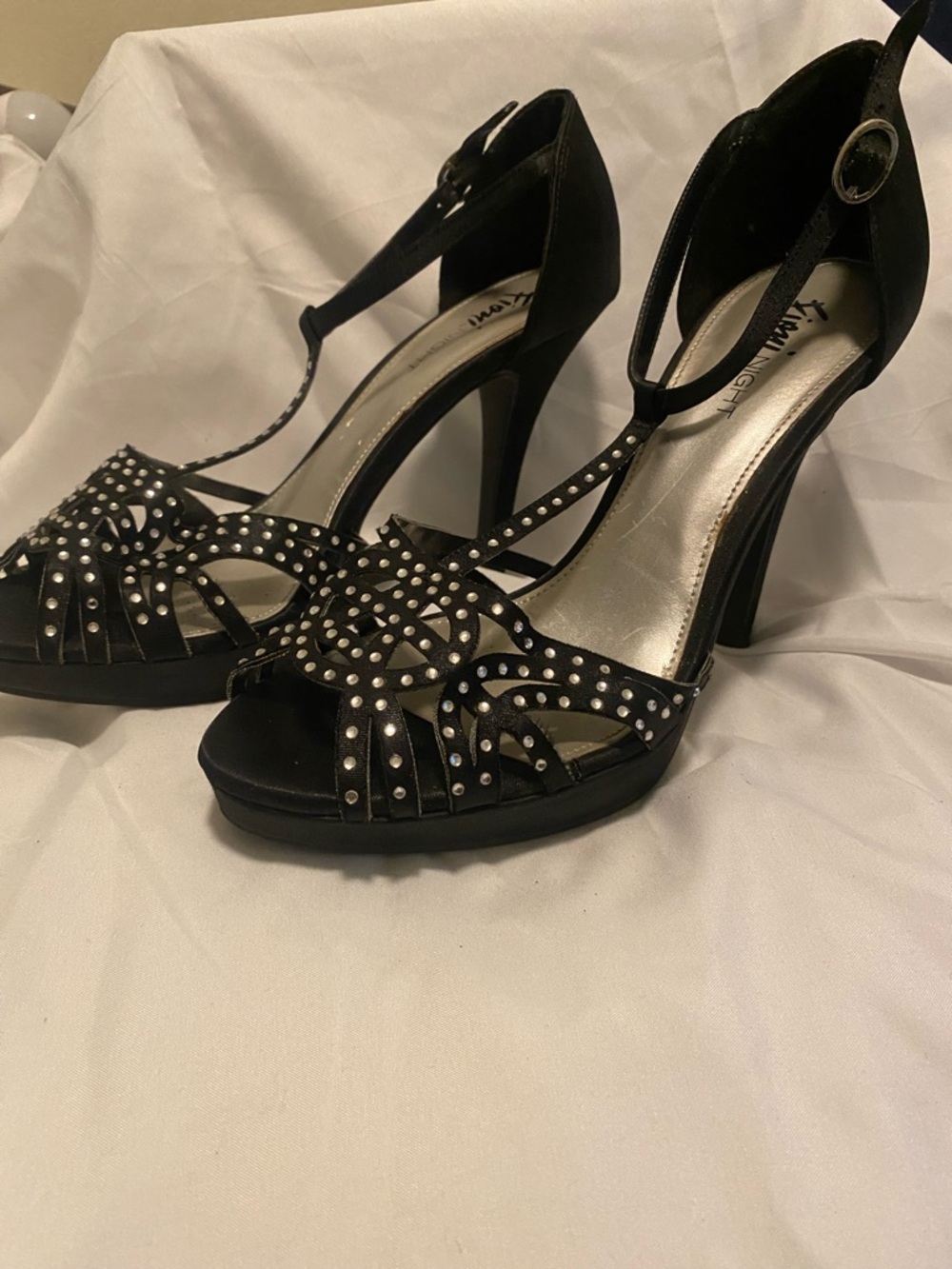 FIONI Clothing Black Studded T-Strap High Heel Sandals